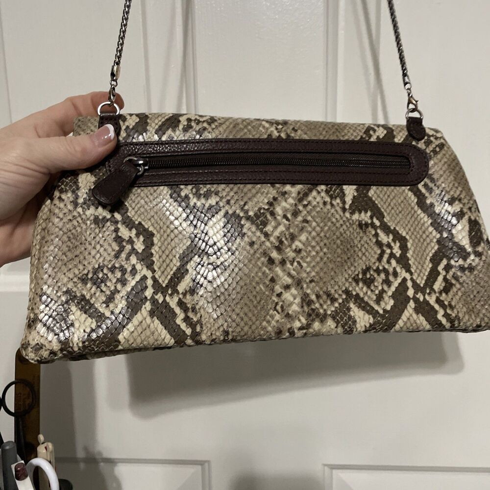 Brighton Python Snakeskin Convertible Handbag Clu… - image 5